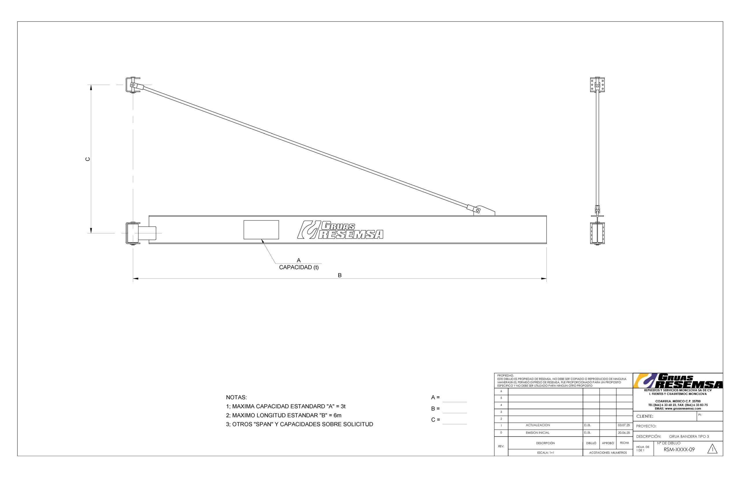 PLANO DE GRUA BANDERA CON TENSOR - Grúas Resemsa